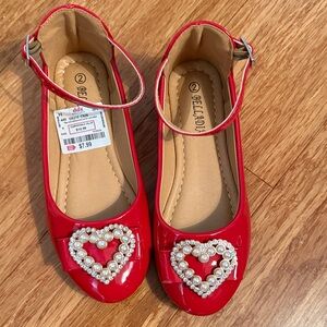 Belladia Red Patent Girls' Pearl Heart Ankle-Strap Dress Shoes